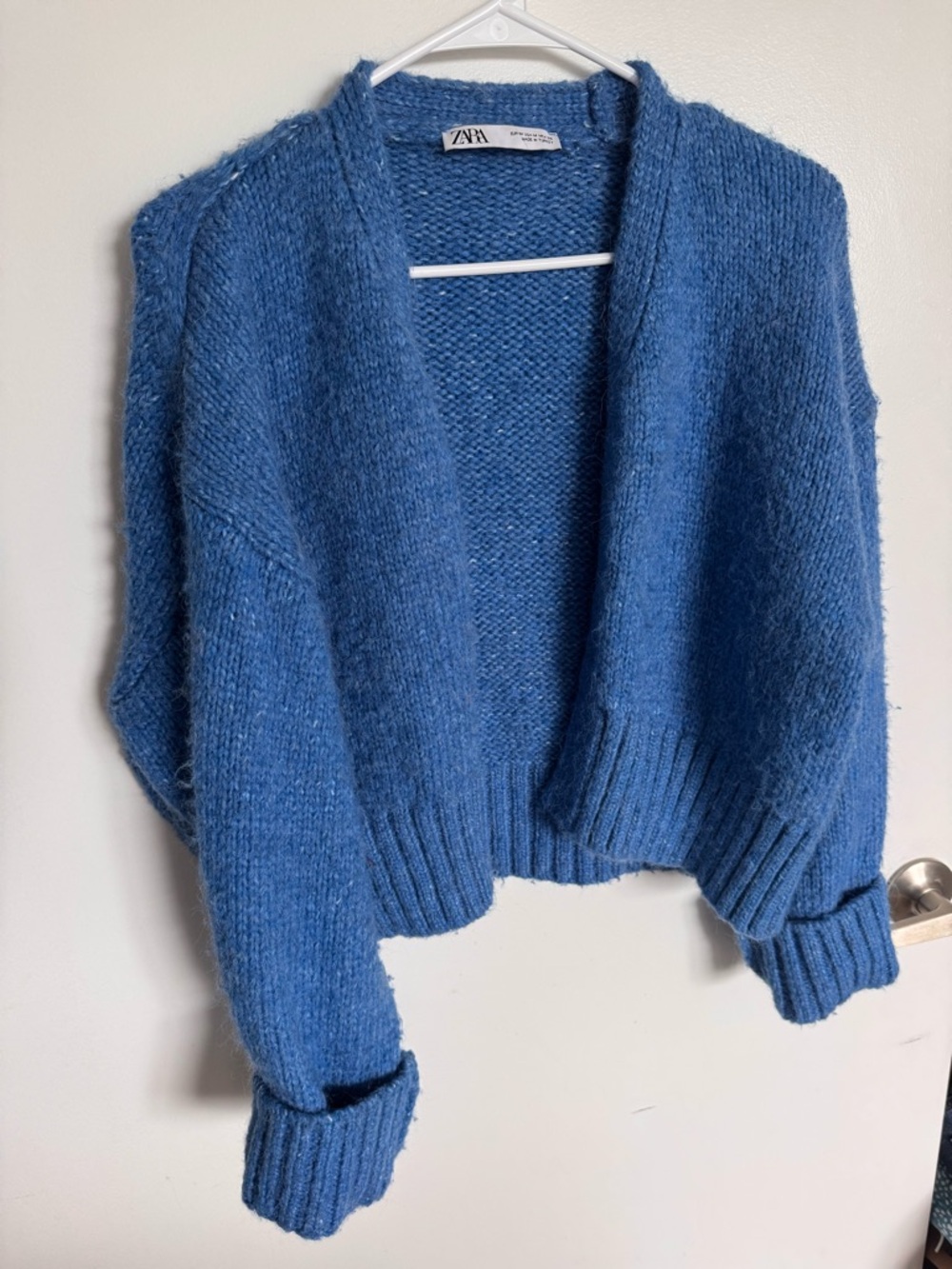 ZARA Chunky Knit Blue Open Cardigan Sweater Women's Long Sleeve Size M